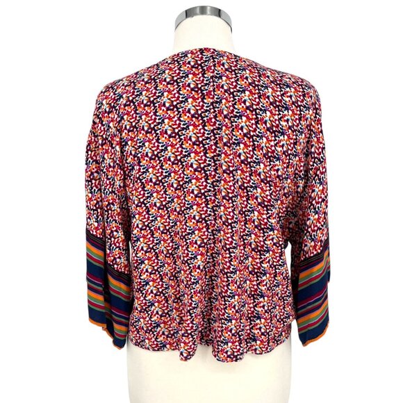 Democracy Floral Stripe Kimono Blouse Red Multicolor Size Medium - Picture 6 of 8